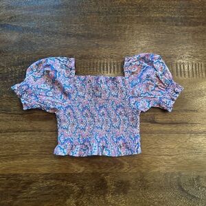 Mini Boden Pink and Blue Smocked Crop Top